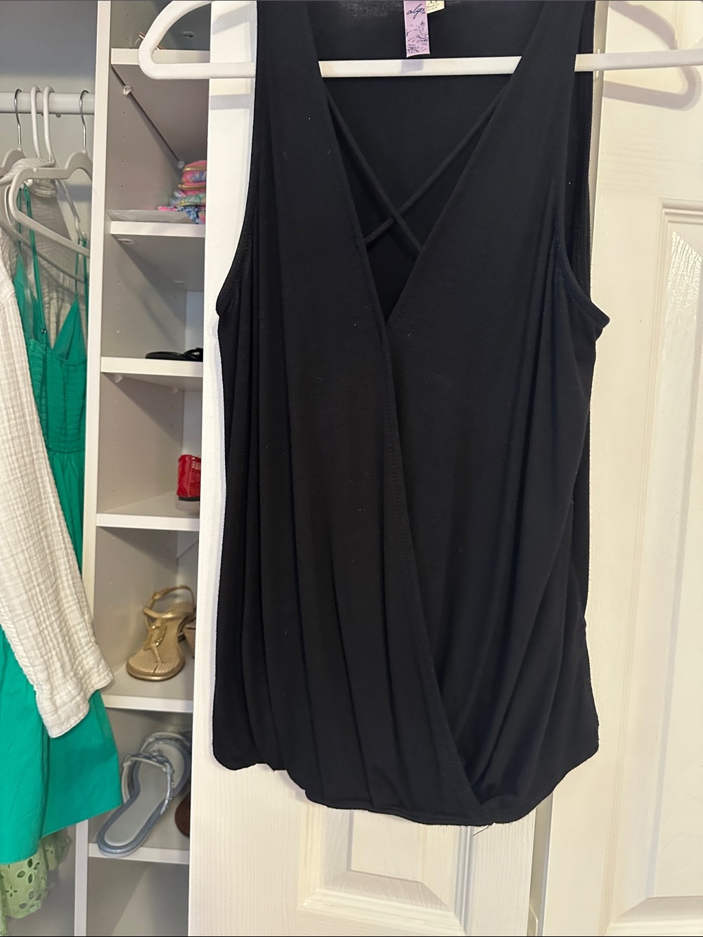Alyx Black Sleeveless Wrap Front Tank with Crisscross Back